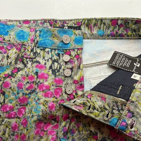 7 For All Mankind Multi-colored Floral Denim Mid Rise Shorts Size 26 - Picture 16 of 16